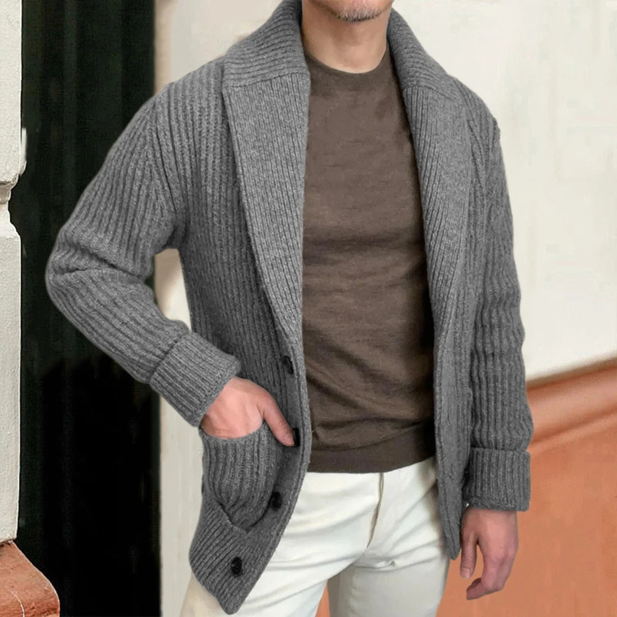 Aldercrest Men's Knitted Cardigan Shawl Collar Chunky Button Up