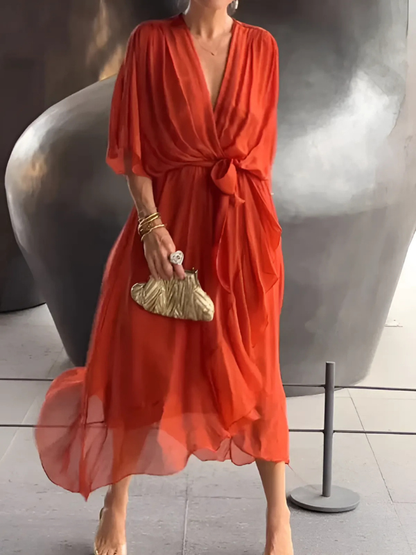 Women's Flowy Midi Wrap Dress