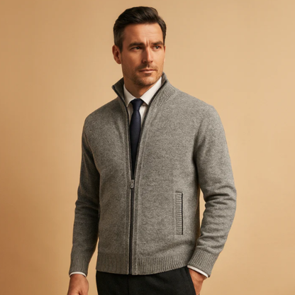 Men's Classic Knitted Zip Cardigan Stand Collar