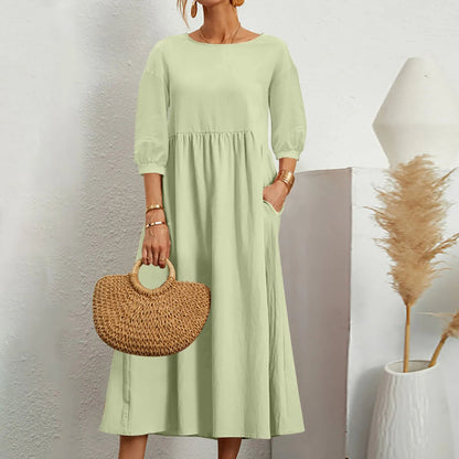 Women's Midi Patchwork Dress Comfortable Casual