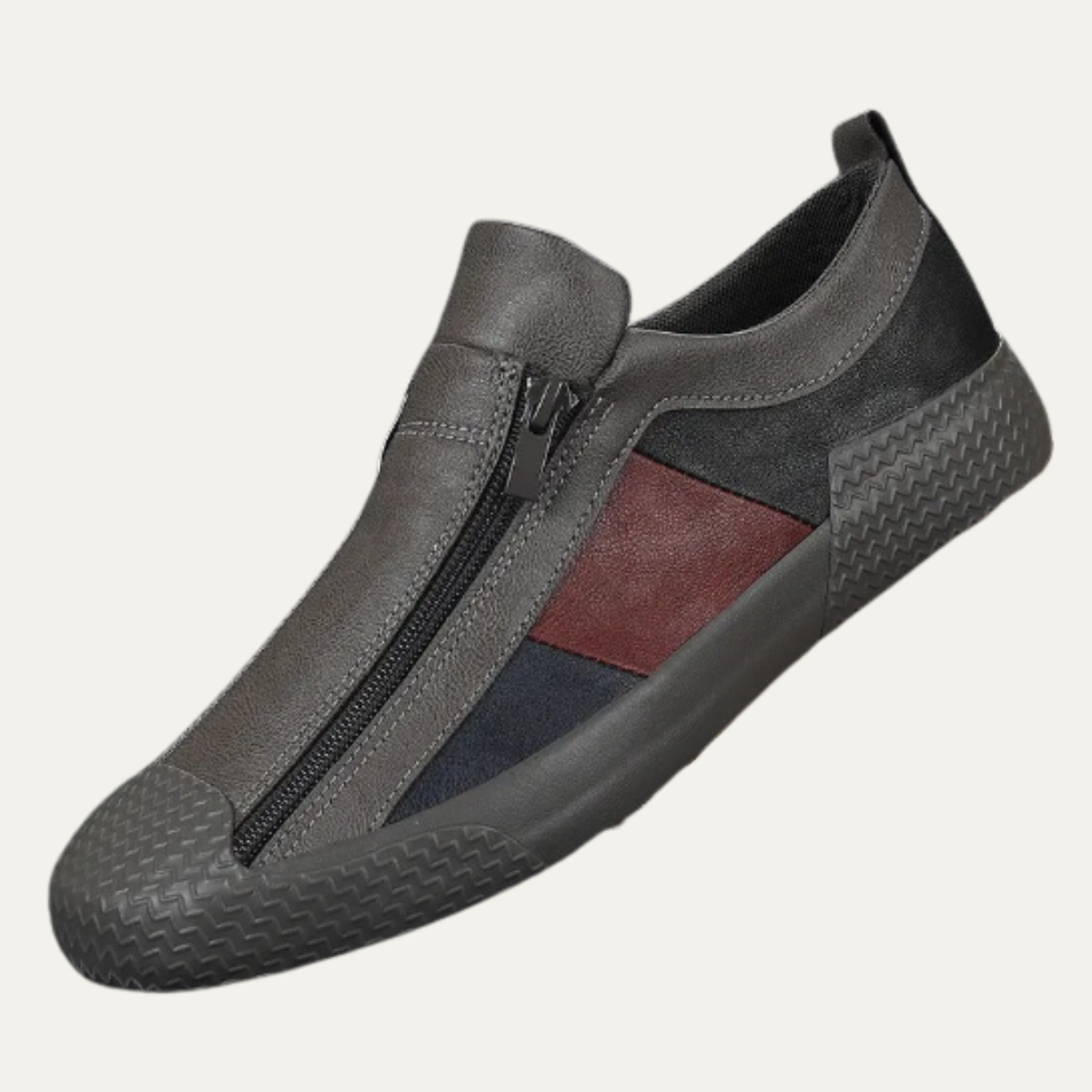 Men's Leather Sneakers Zip Closure Brown