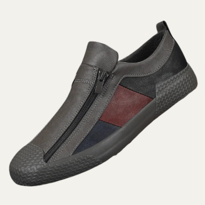 Men's Leather Sneakers Zip Closure Brown