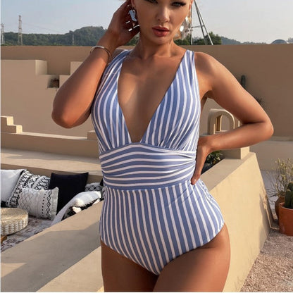 Women's Striped Halter Swimsuit One Piece