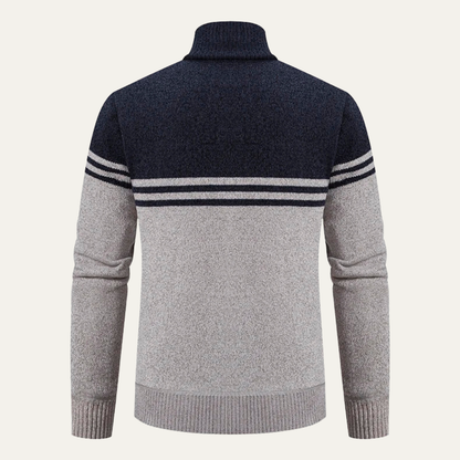 Men's Striped Fleece Lined Knit Sweater Jacket