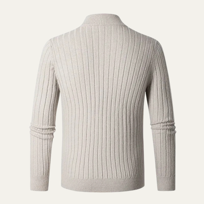Men's Knitted Ribbed Sweater Half Zip Navy