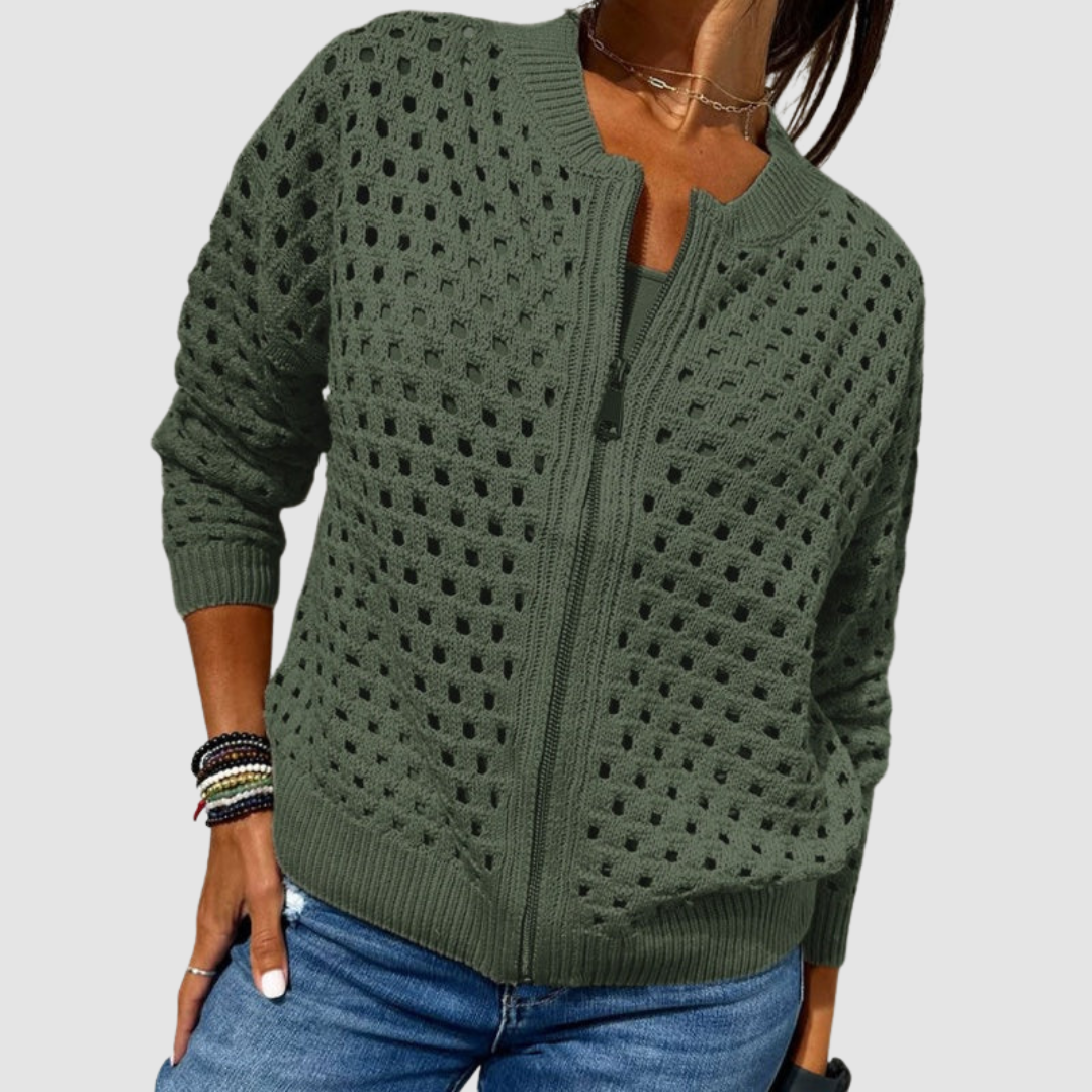 Breezy Zip-Front Knit Cardigan