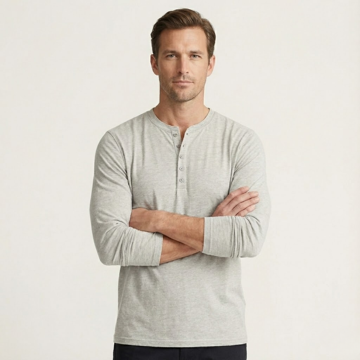 Men's Cotton Long Sleeve Henley Shirt Modern