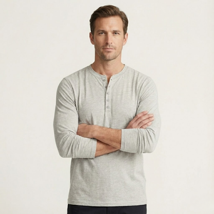 Men's Cotton Long Sleeve Henley Shirt Modern