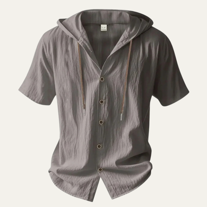 Men's Cotton Linen Hooded Casual Drawstring