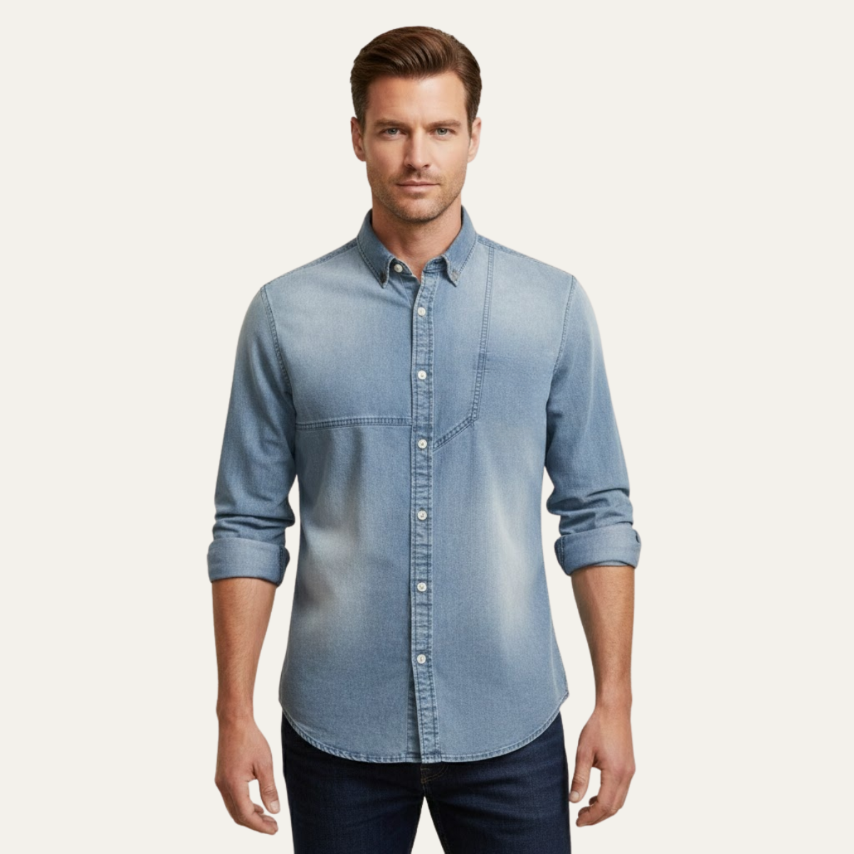 Mens Slim Fit Denim Shirt Cowboy Style Blue