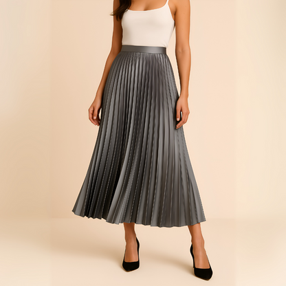 Women's High-Waist Satin Pleated Skirt