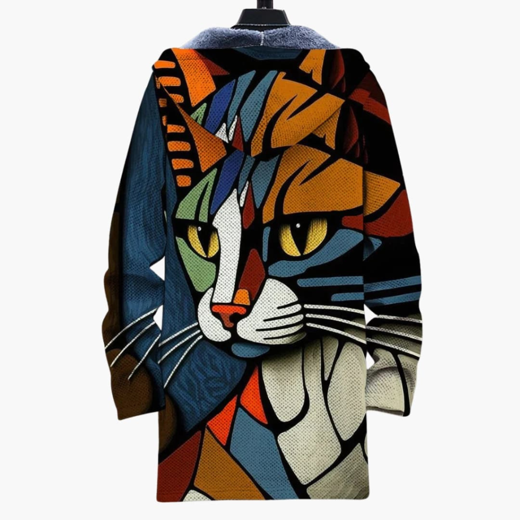 Unisex Hooded Cardigan Cat Print Design
