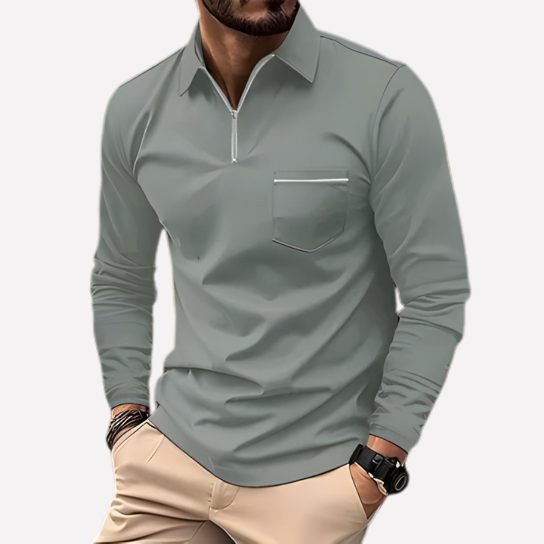 Men's Polo Shirt Long-Sleeve Cotton Chest Pocket