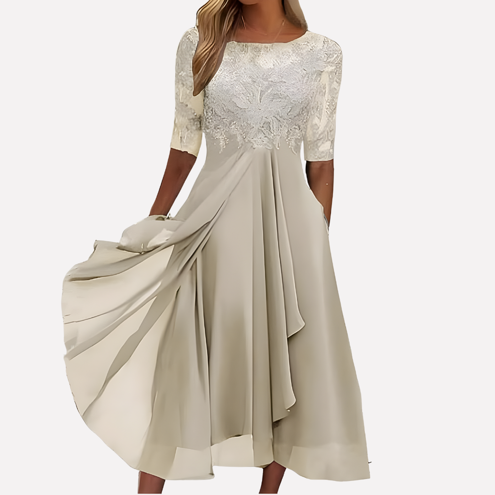 Women's Lace Evening Dress Floral Chiffon - Fashinoza