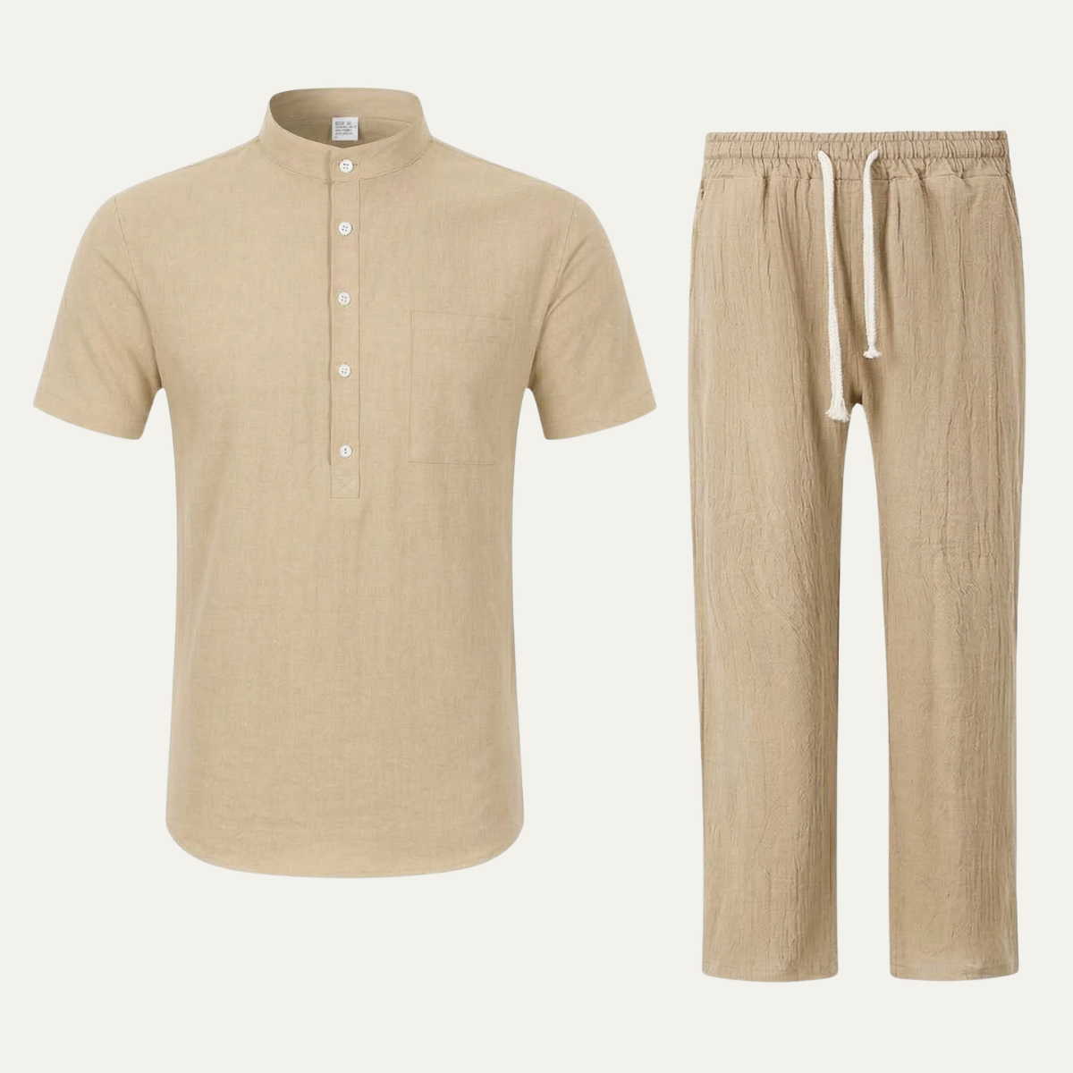Mens Cotton Linen Polo Shirt And Pants Set Lightweight