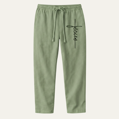 Men's Linen Drawstring Pants Breathable Relaxed Fit Beige