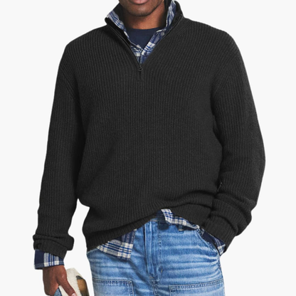 Men's Ribbed Knit Pullover Half-Zip