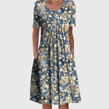 Printed Short Sleeve Midi Dress