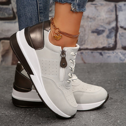 Women's Casual Lace-Up Sneakers Side Zipper
