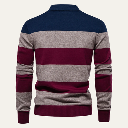 Men's Cotton Striped Polo Sweater