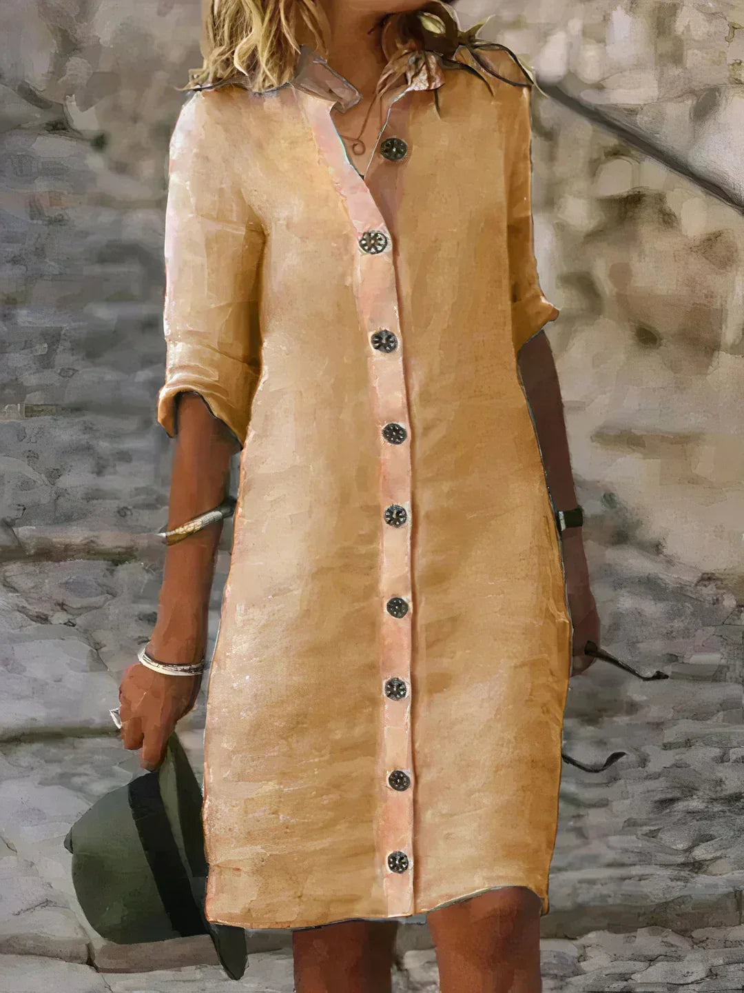 Women's Linen Midi Dress Casual Summer Beige