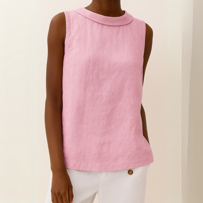 Women's Sleeveless Blouse Rolled Collar