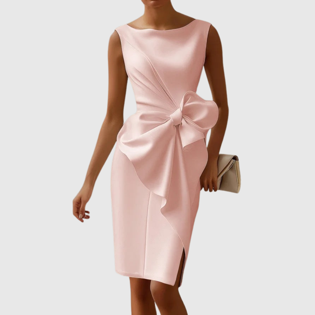 Women's Sleeveless Midi Dress Bow Detail