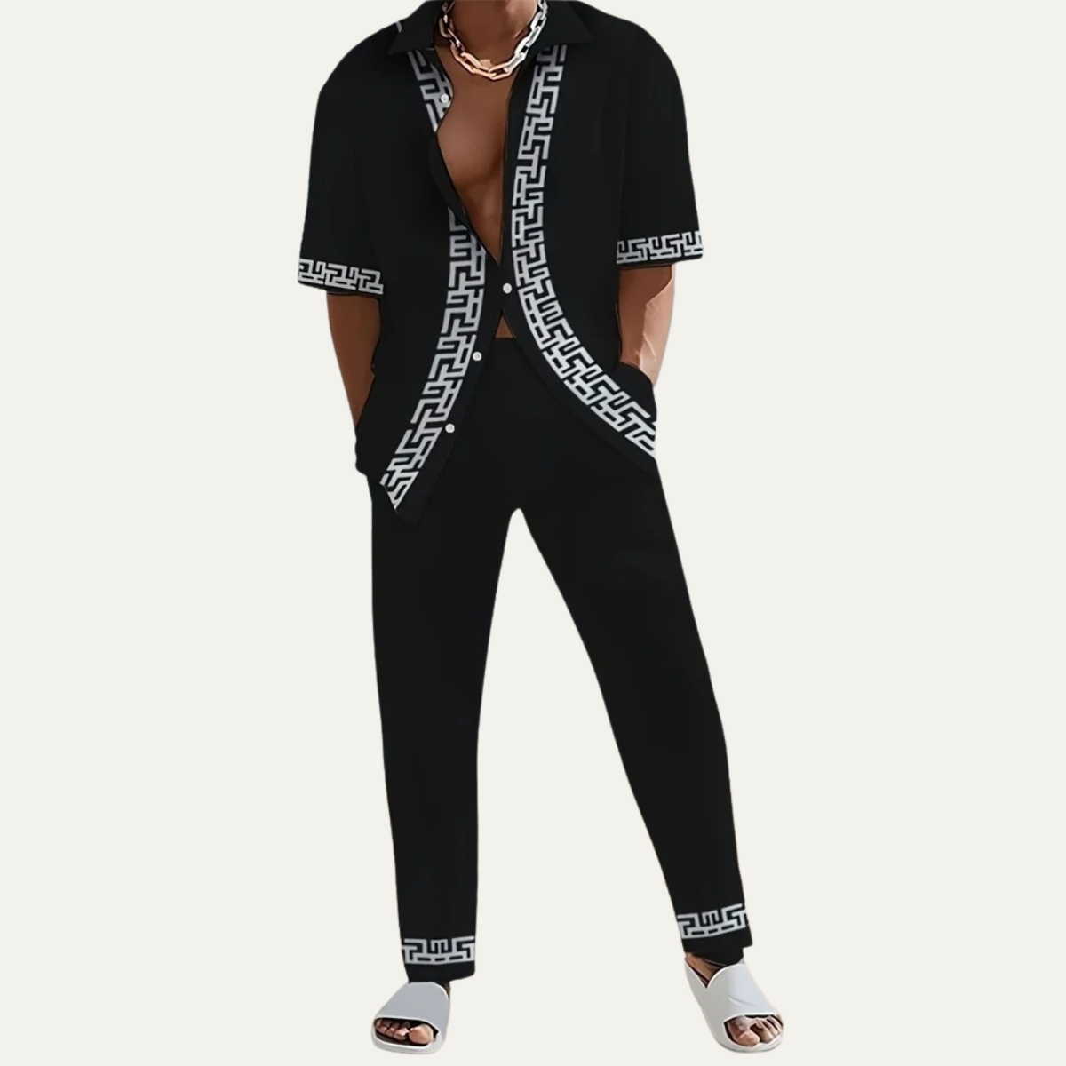Men's 2 Piece Striped Outfit Set Shirt Pants Lightweight