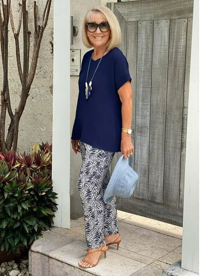 Women's Short Sleeve Patterned Two Piece Set