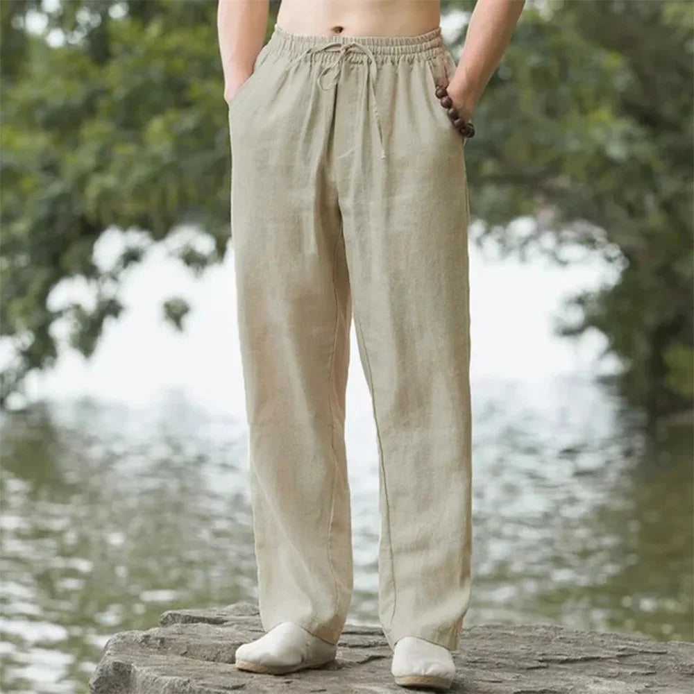 Men's Linen Beach Pants Lightweight Summer Comfort