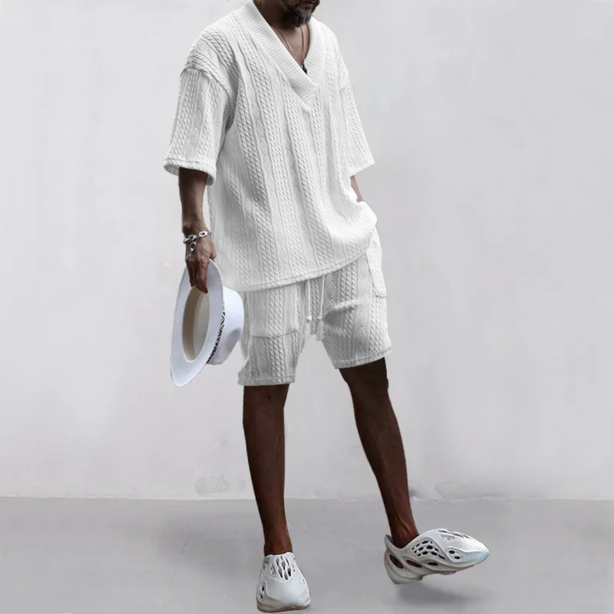 Men's Breathable Knit Polo Shirt And Shorts Set