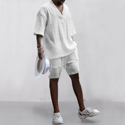 Men's Breathable Knit Polo Shirt And Shorts Set