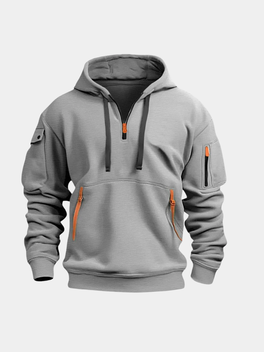 Men's Quarter Zip Multi Pocket Hoodie - Fashinoza