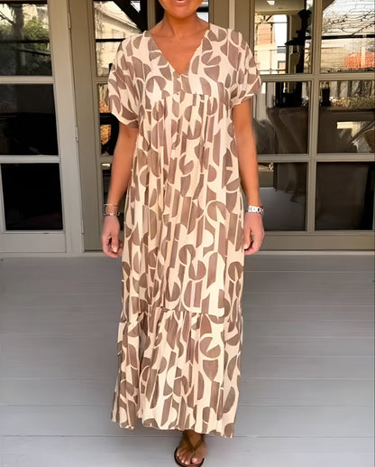 Women's V Neck Flowy Midi Dress Evening - Fashinoza