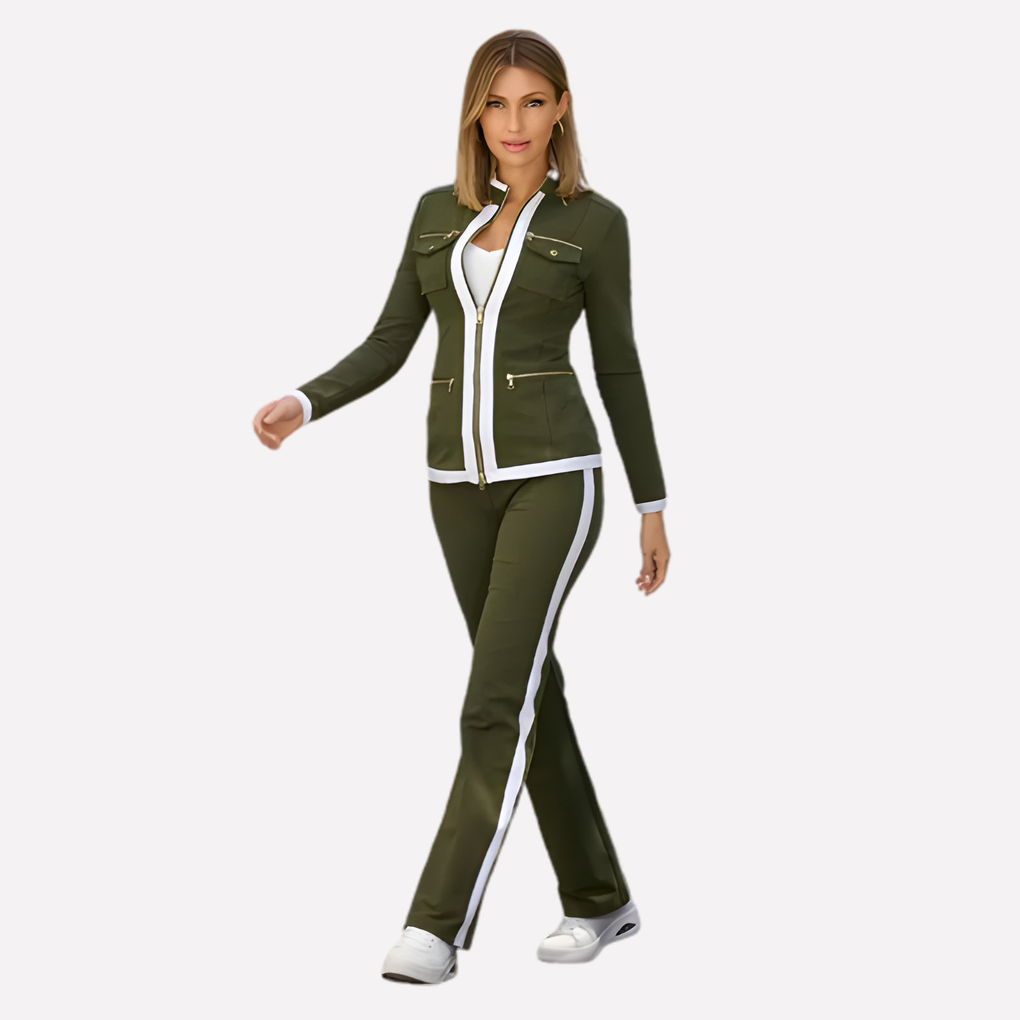 Women's Zip Jacket And Pant Set Contrast Trim