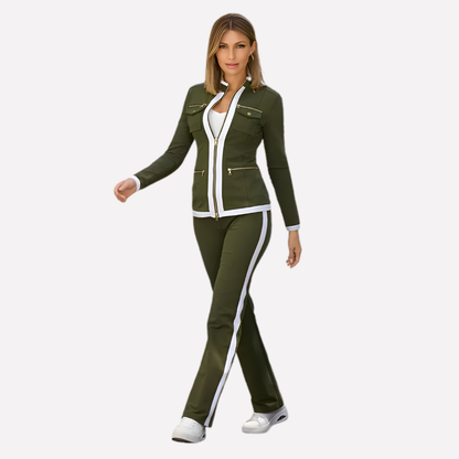 Women's Zip Jacket And Pant Set Contrast Trim