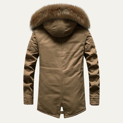 Men's Down Hooded Parka Jacket Fur Trim Black