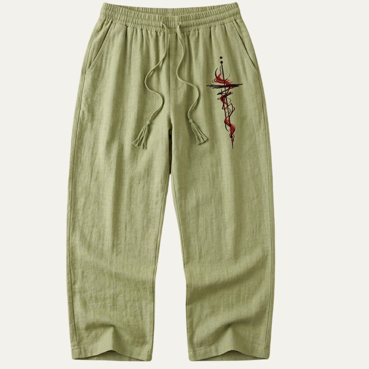 Men's Linen Wide Leg Drawstring Pants Lightweight Beige