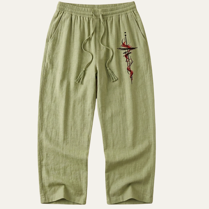 Men's Linen Wide Leg Drawstring Pants Lightweight Beige