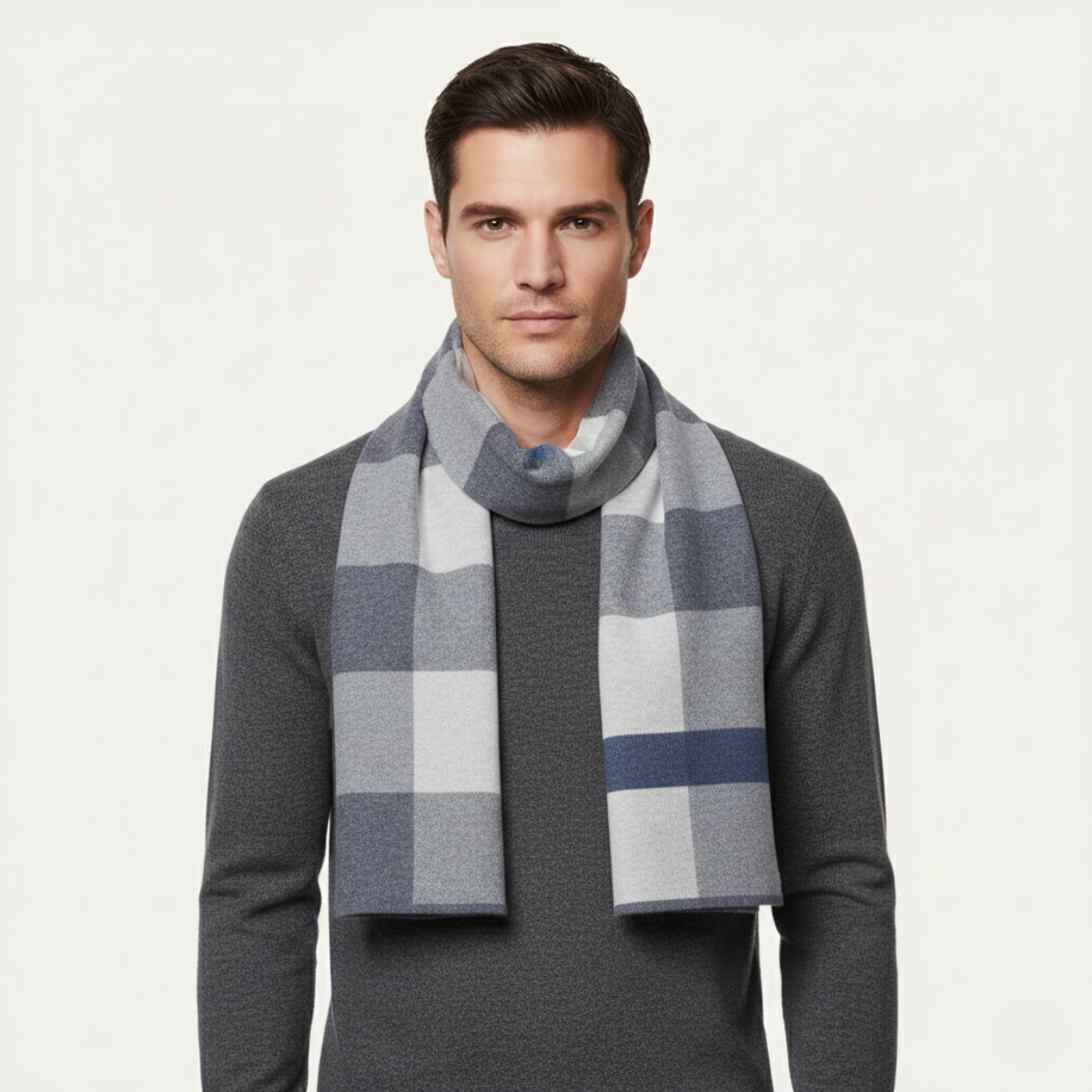 Men's Plaid Scarf Classic Knit Wool Red