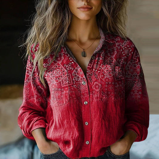 Jasmine | Women’s Printed Button Front Long Sleeve Top
