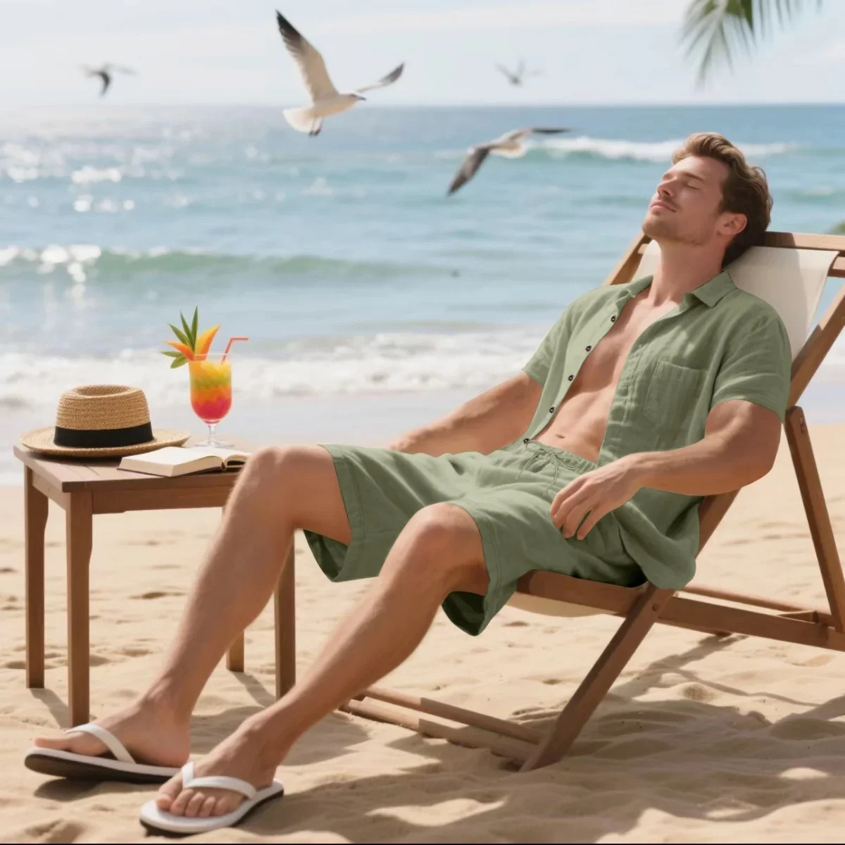 Men's Retro Beach Shirt And Shorts Set