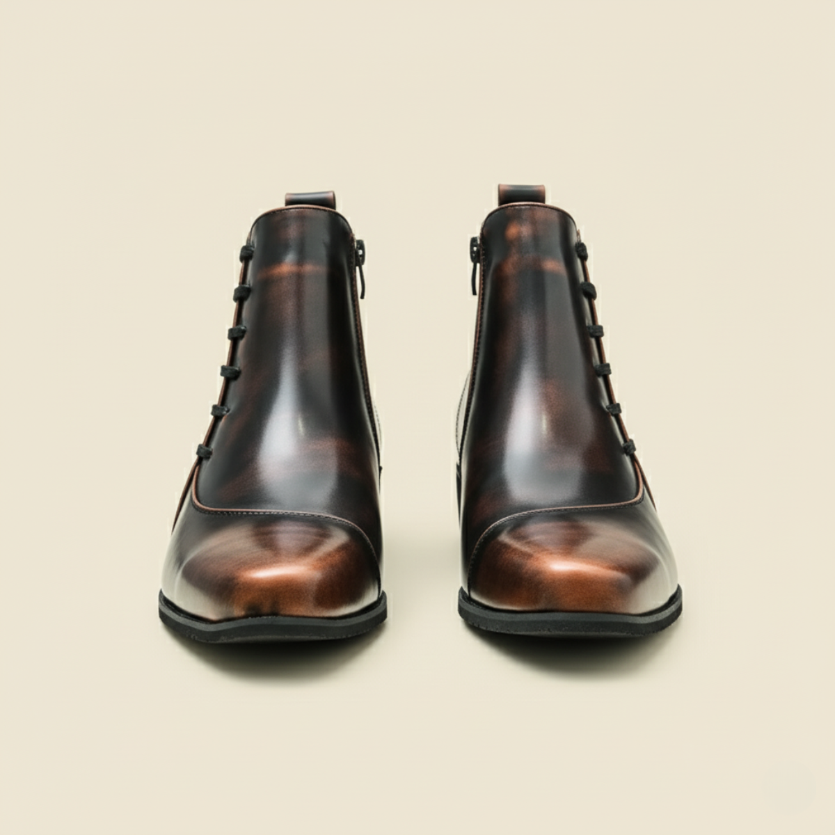 Men's Leather Chelsea Boots Polished Lace Up Black