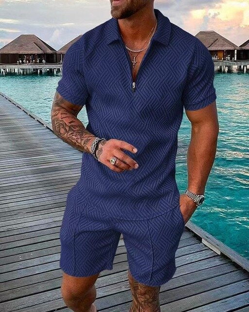 Men's Polo Shirt And Shorts Set Lightweight Summer - Fashinoza