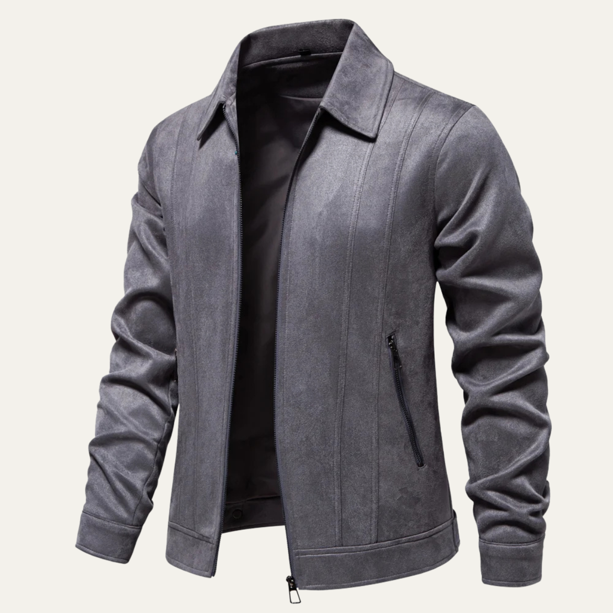 Men's Leather Biker Jacket Zip Up Black