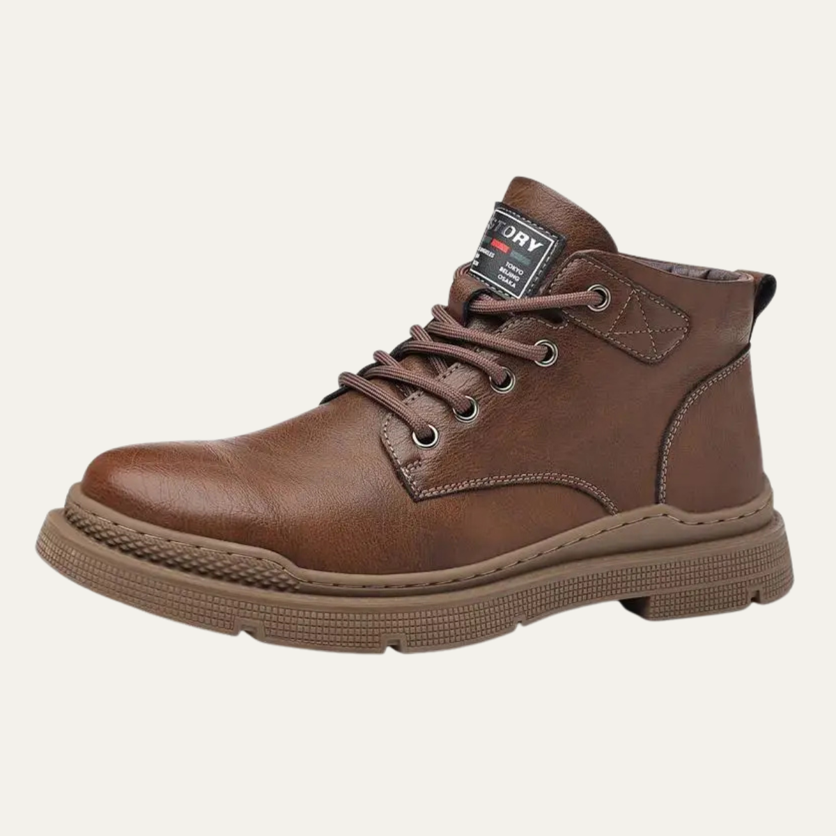 Men's Leather Ankle Boots Lace Up Black - Fashinoza