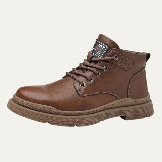 Men's Leather Ankle Boots Lace Up Black - Fashinoza