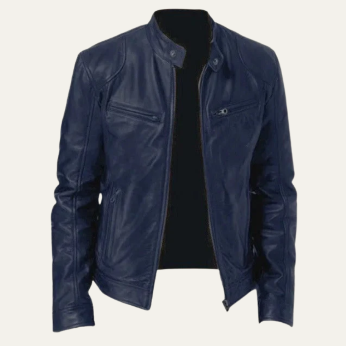Men's Leather Biker Jacket Vintage Style Zip Up