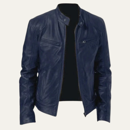 Men's Leather Biker Jacket Vintage Style Zip Up