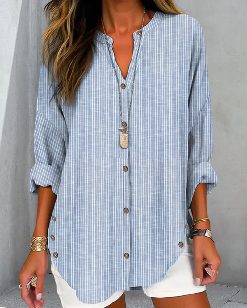 Ivy | Women Spring Striped Button Front Blouse Top